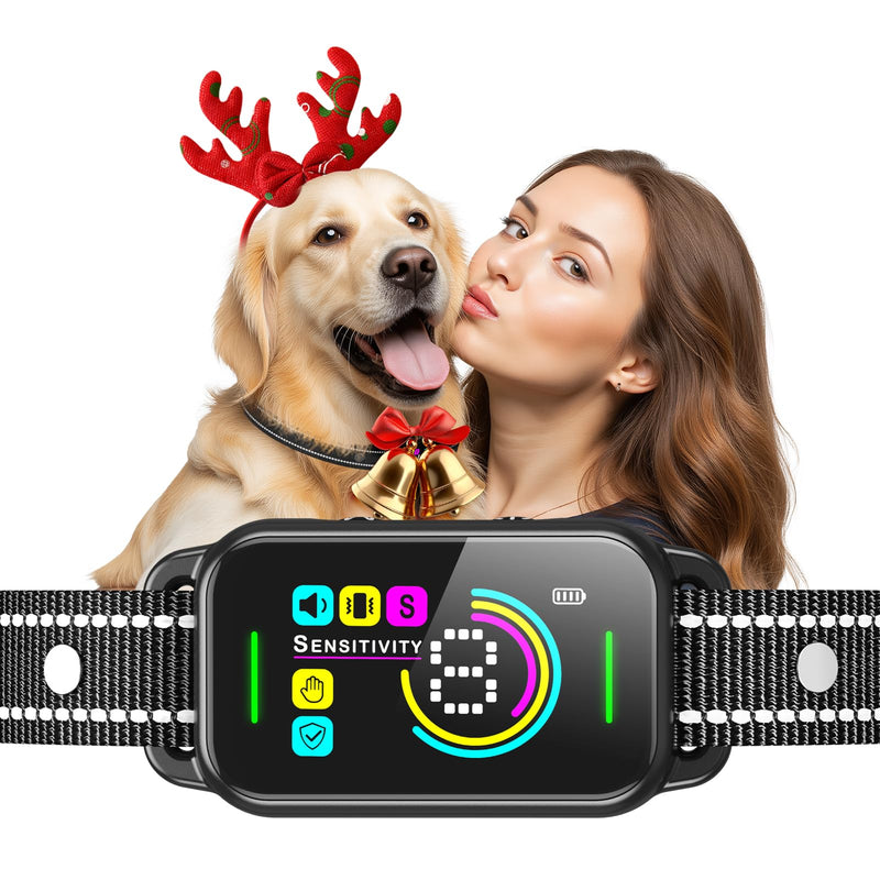 Dog Bark Collar for Large Medium Small Dogs - Smart AI 1S Stop Barking, Anti Barking Device & Dog Training Collar with Beep, Vibration & 8-Level Sensitivity, IP67 Waterproof, USB-C Fast Charge - Black One Pack