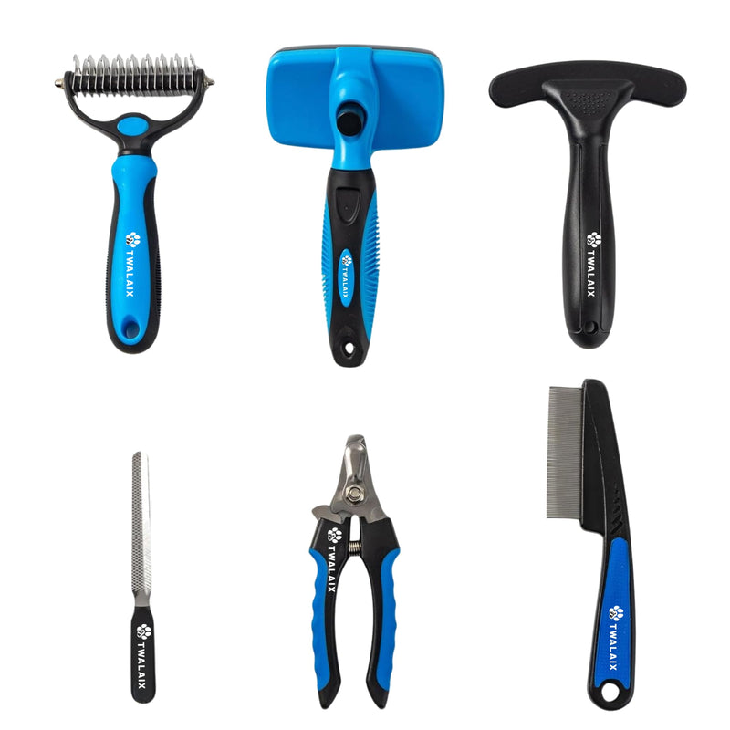 6 in 1 Pet Grooming Kit for Dogs & Cats - Deshedding Brush, Undercoat Rake, Slicker Brush, Nail Clipper, Nail File & Flea Comb for All Coat Types 6 in 1 Kit