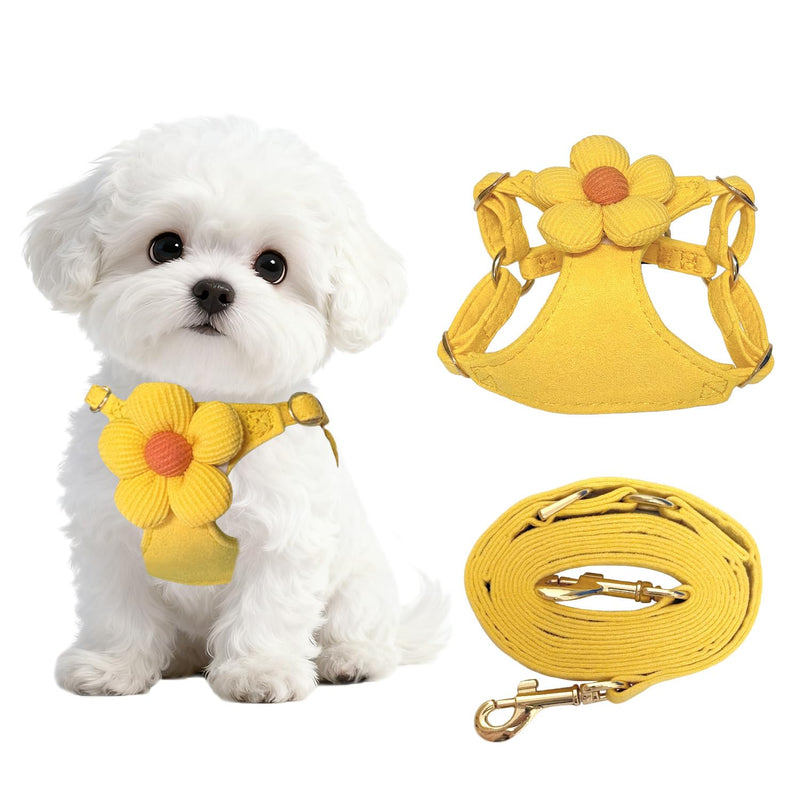 No Pull Dog Harness and Leash Set for Small Sized Dog Training; Puppy Harnesses with Multifunction Dog Leash, Soft Adjustable No Choke Escape Proof Pet Harness for Small and Medium Dog (Yellow XXS) Yellow