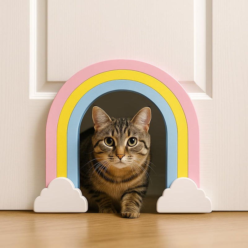 Indoor DIY Cat Door Rainbow Design