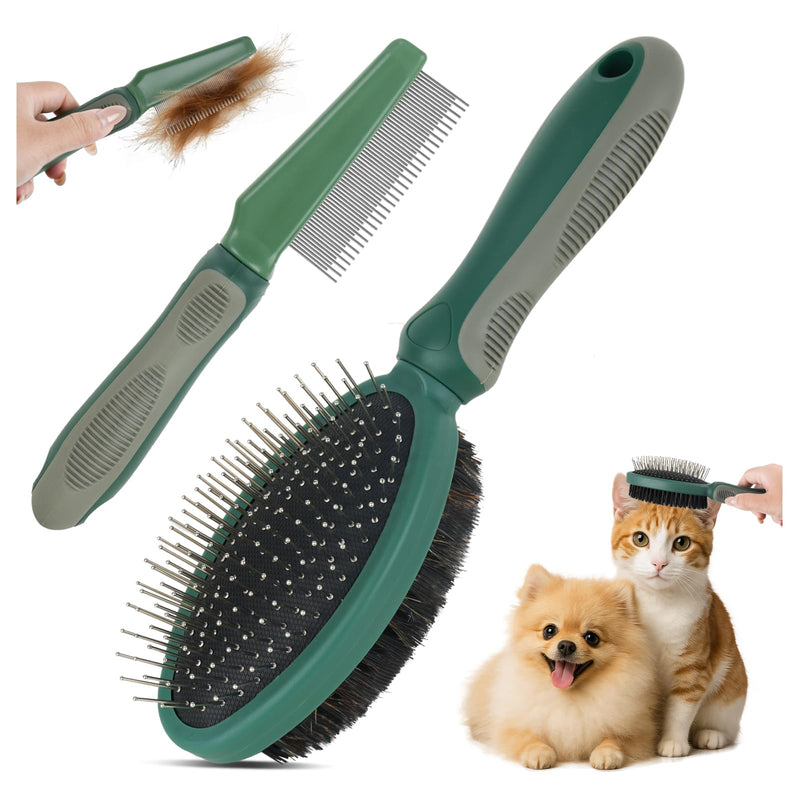 2PCS Pet Grooming and Deshedding Tools, 2-In-1 Double-Sided Cat Brush for Shedding and Bathing, Dogs & Cats Shedding Comb for Long and Short Haired Dogs Cats - PawsPlanet Australia