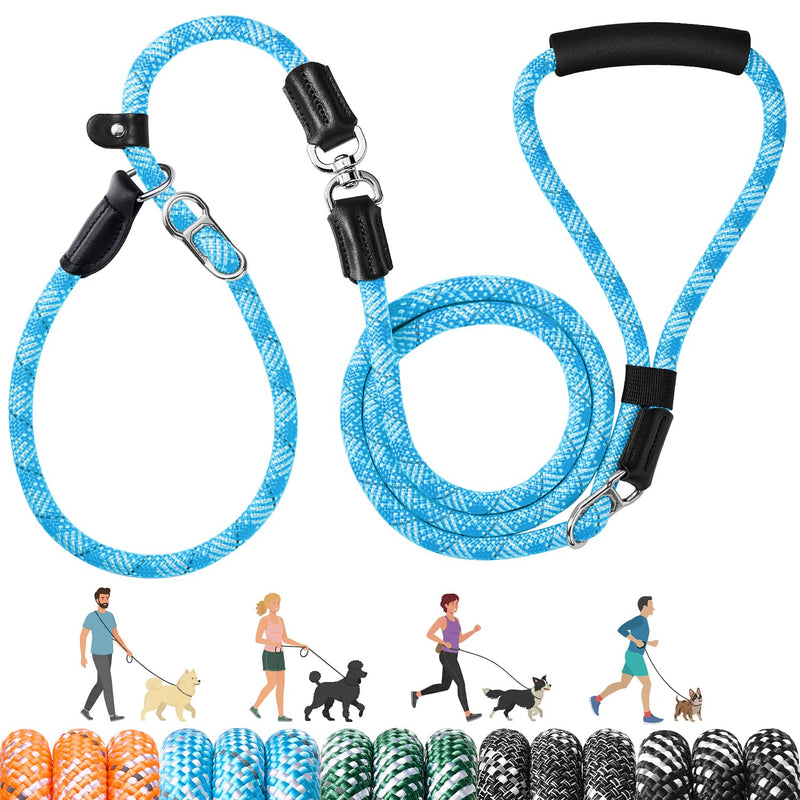 Lukovee Slip Lead Dog Leash, 5-7 FT x 1/2" Adjustable Tangle Free Leash, Heavy Duty Comfortable Reflective No Pull Training Rope Lead with Padded Handle for Medium Large Dogs (Blue, L: 5-7 FT) 5–7 ft, 1/2'', for Medium Large Dogs Blue - PawsPlanet Australia