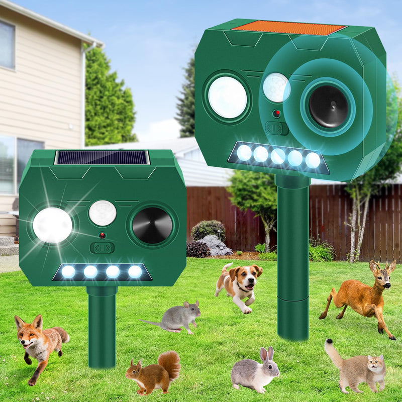 Solar Ultrasonic Animal Repellent Outdoor, 2 Pack Cat Repellent Outdoor Deer Repellent Devices with PIR Motion Sensor ＆ LED Flash, Waterproof Squirrel Repeller, Cat, Raccoons, Rabbits, Deer, Skunk 1 Count (Pack of 2) - PawsPlanet Australia