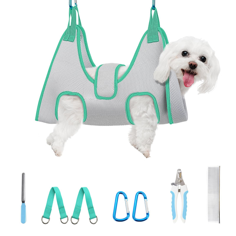 Dog Grooming Hammock, Adjustable Restraint Sling for Nail Trimming, Hands-Free Grooming Harness for Easy Bathing, Haircuts & Claw Care at Home, Grey S S（Leg Space:7-10.2") - PawsPlanet Australia