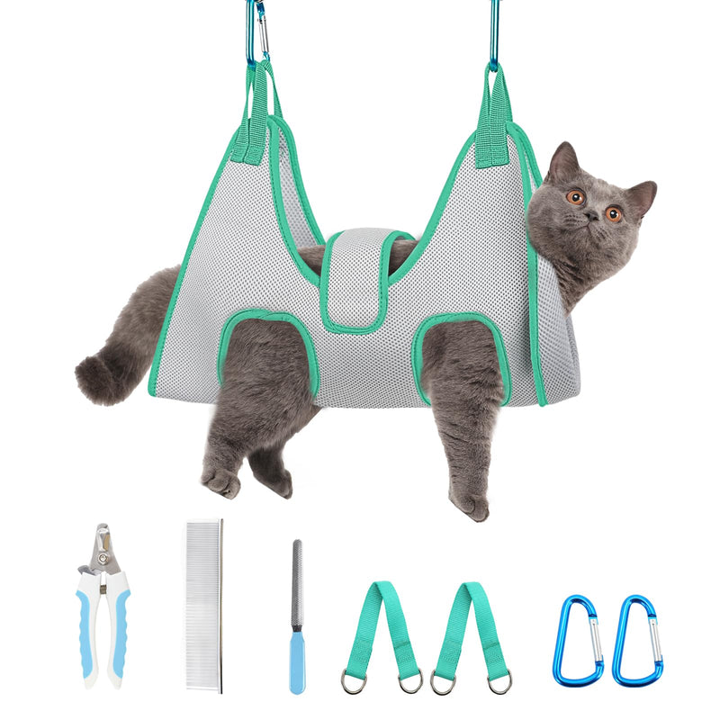 Dog Grooming Hammock, Adjustable Restraint Sling for Nail Trimming, Hands-Free Cat Grooming Harness for Easy Bathing, Haircuts & Claw Care at Home, Grey XS XS（Leg Space:6-9.5")