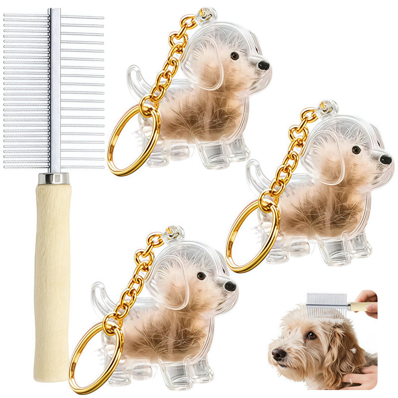 4 PCS Dog Hair Collector Keychain Charm(Send Brush Comb), Dog Shape Memorial Storage Box with Transparent Bottle for DIY Pet Furs & Ashes Keepsake, Portable Pet Memory Capsule Keyring