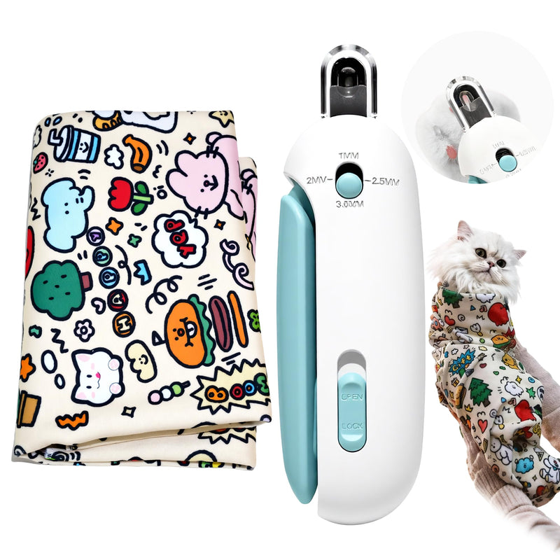 Cat Grooming Wrap Set - 27.6" Cat Burrito Wrap & Cat Nail Clipper with Hidden Nail File, Adjustable Size & 3 Cutting Holes | Safe Anti-Scratch Anti-Escape Toenail Trimmer for Kittens & Indoor Cats - PawsPlanet Australia