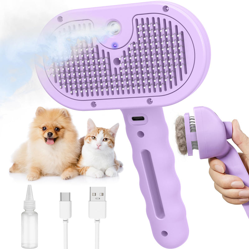 Dog Brush Cat Brush for Shedding, Pet Spray Steam Brush for Dogs Cats,Anti-Static Hair Removal Grooming Comb Long Short Haired Pets Barber Tool,purple purple