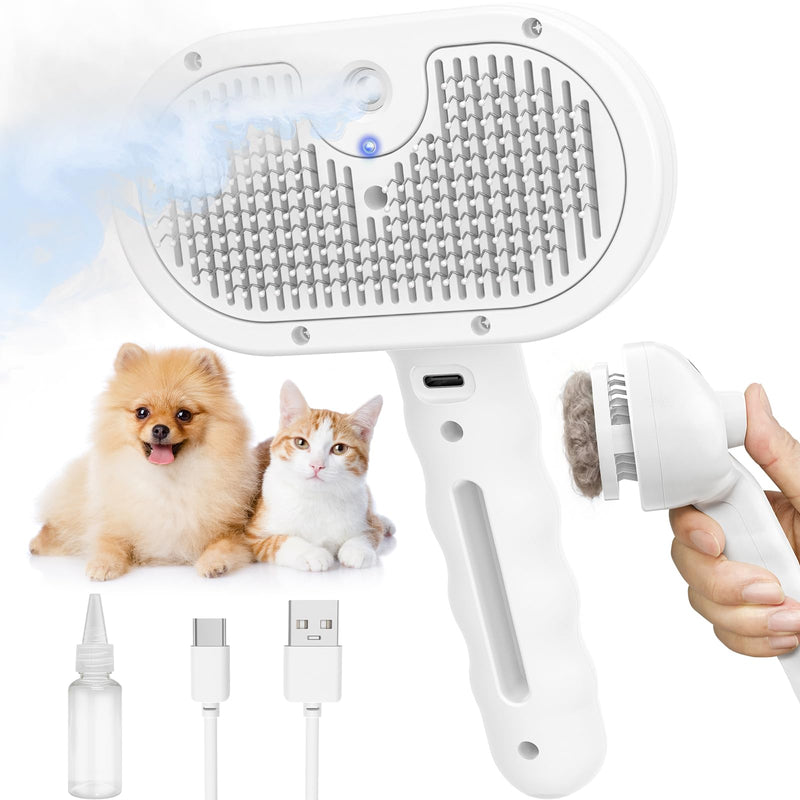 Dog Brush Cat Brushes for Shedding,Pet Steam Brush for Dogs Cats Spray Hair Removal Comb Steam Grooming for Long Short Haired Pets,Anti-Static Self Cleaning Grooming Tool Removes Loose Hair,white white