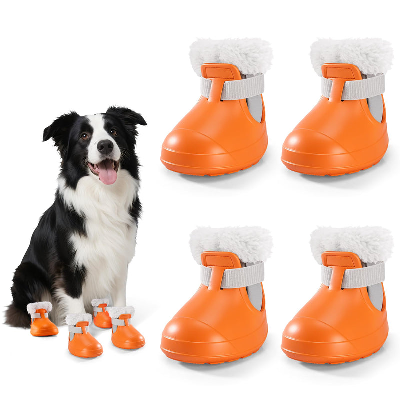 Dog Shoes for Small Medium Large Dogs,Winter Dog Snow Boots & Paw Protectors Waterproof for Cold Weather & Hard Floors,Adjustable Anti-Slip Dog Booties with Removable Wool Liner (Orange, 6) - PawsPlanet Australia