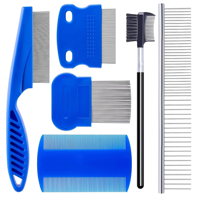 6 Pack Pet Grooming Combs, Stainless Steel Dog and Cat Grooming Combs with Rounded Teeth, Double-Sided Professional Pet Tear Stain Remover for Small, Medium, and Large Pets (Blue) Blue - PawsPlanet Australia