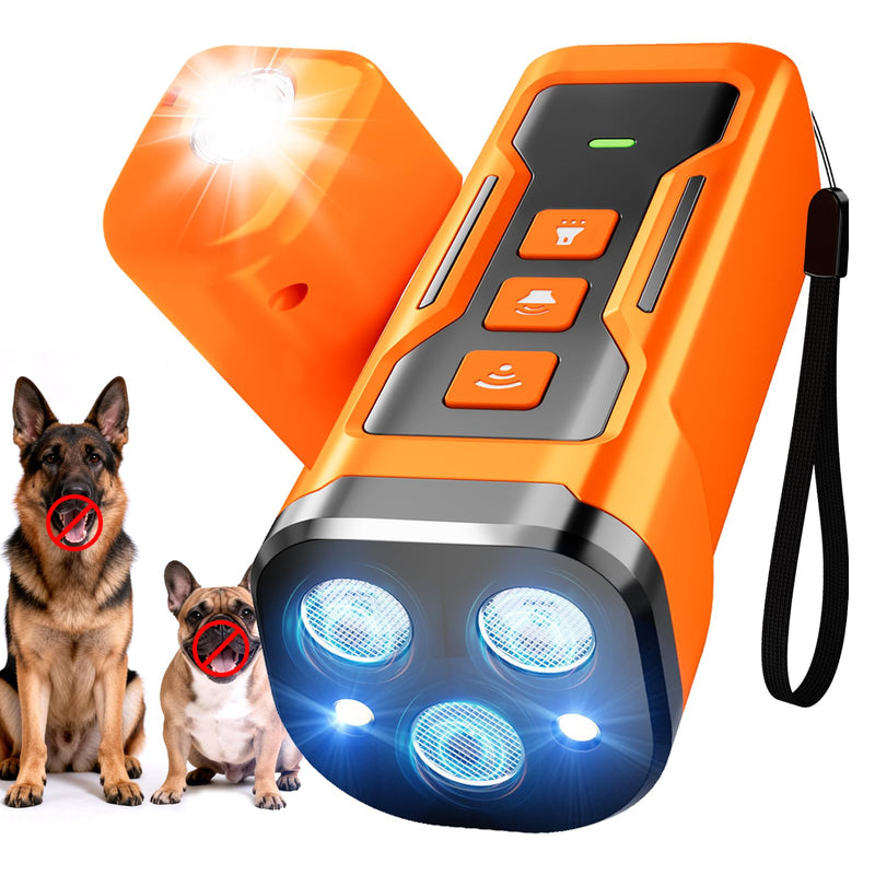 Dog Bark Deterrent Devices, 6 Modes 3X Ultrasonic Anti Barking Device for Dogs, 33 FT Range Barks No More Indoors Neighbor Outdoors with Flashlight,Dog Training Device Orange