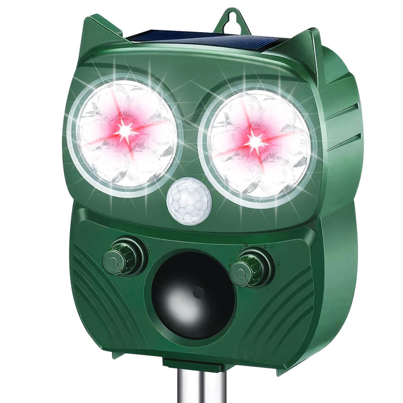 Solar Ultrasonic Animal Repellent Outdoor Cat Repellent Outdoor Motion Activated Animal Repeller Waterproof Cat Deterrent to Scare Skunk Rabbit Raccoon Dog Squirrel Deer for Yard Green