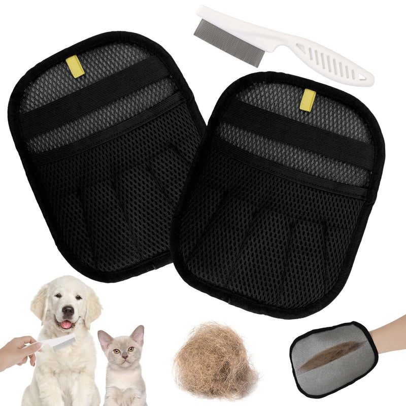 1 Pair Pet Hair Removal Gloves, Reusable Five-Finger Electrostatic Grooming Remover Gloves with Comb Brush Tool Supplies for Cat Dog Hair Removal on Furniture Couch Pet Bed Carpet Rug Curtains