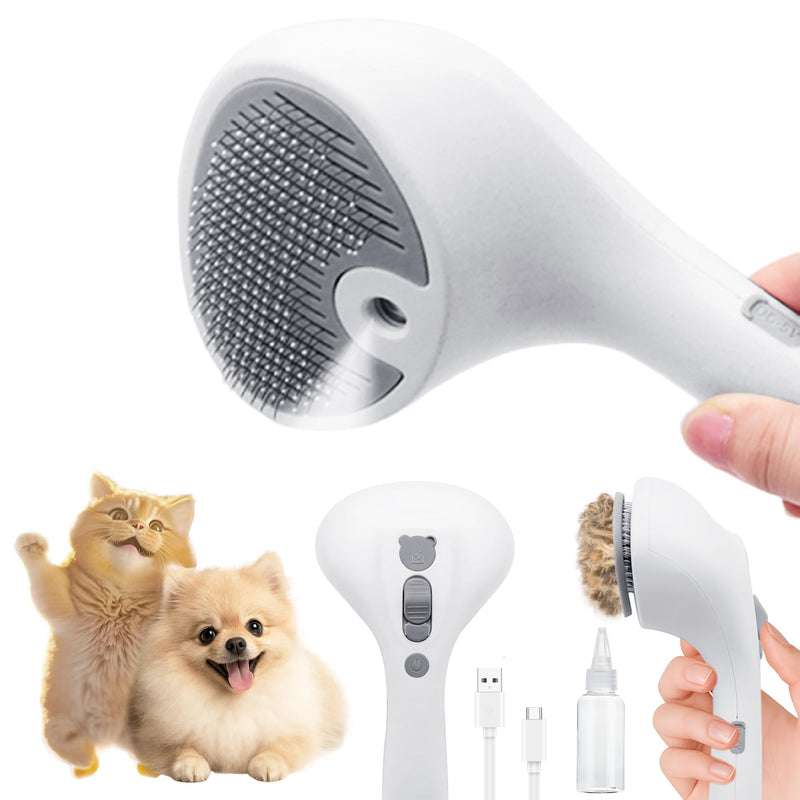 Pet Spray Grooming Brush Cat Brushes Cat Hair Removal Products Cat Shedding Tools Self Cleaning Ergonomic Grip for Short Long Haired Pets Help with matted Fur Rechargable Comb Mist White - PawsPlanet Australia
