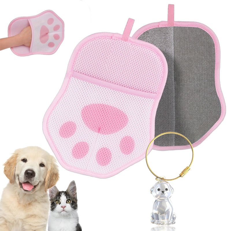 2025 Upgrade Electrostatic Pet Hair Removal Glove, A Reusable Pet Hair Remover Tool for Cats, Dogs, Clothing, Couches, Carpets(Pink Glove, Dog Keychain) Pink - PawsPlanet Australia
