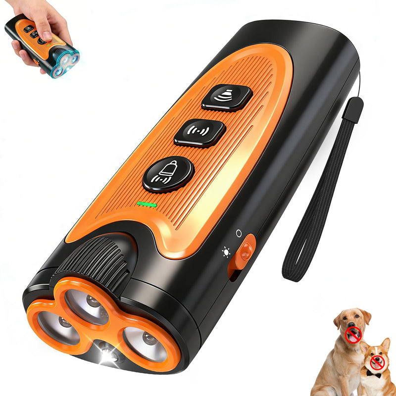 Dog Bark Deterrent Devices, 3X Ultrasonic Anti Barking Device for Dogs, 50 FT Range Stop Neighbors Dog Barks, Portable Dog Training Tool with Flashlight, Safe & Humane for Indoor Outdoor Use, Orange
