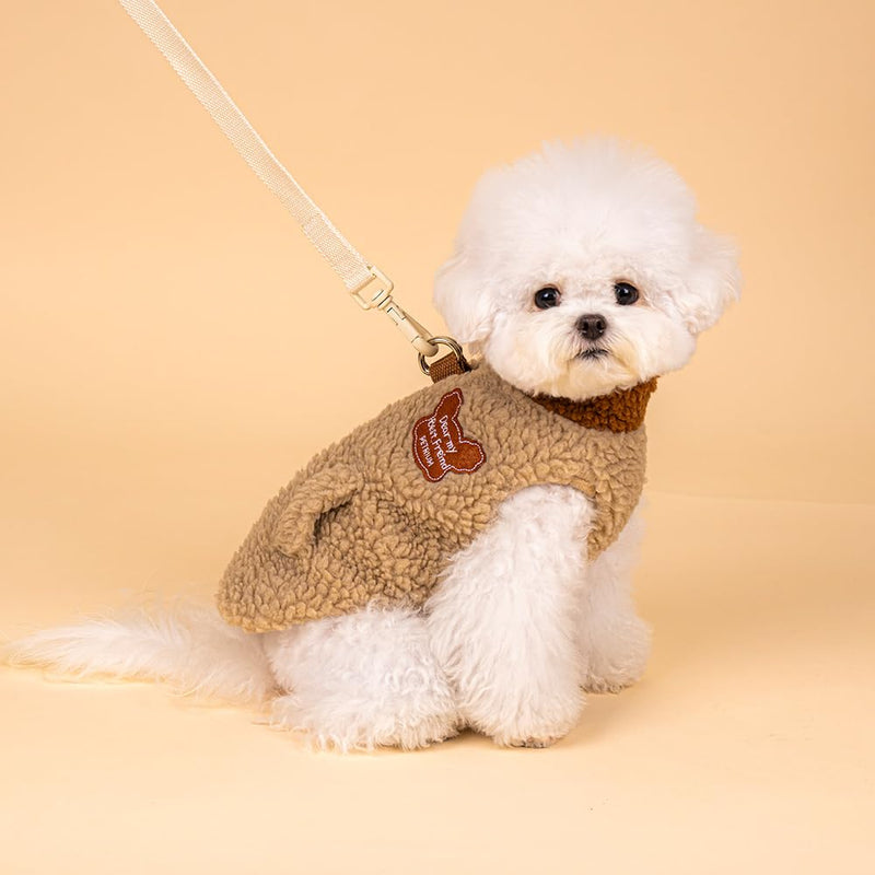 Sherpa Fleece Dog Jacket with Built-in Harness – Zip-Up Teddy Coat with D-Ring for Small to Medium Dogs (XL) XL