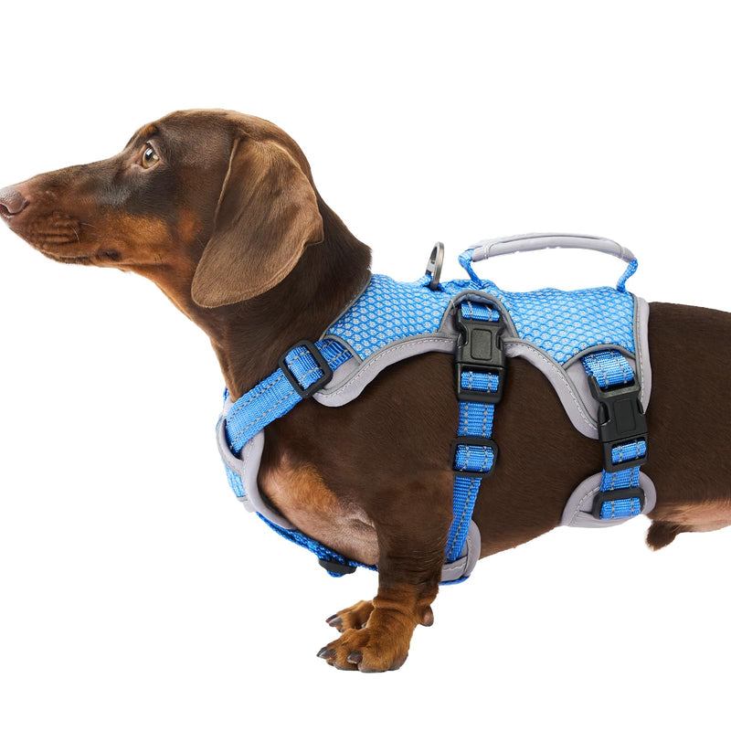 Huntboo Escape Proof Dog Harness, Escape Artist Harness, Reflective Dog Harness with Handle, Durable,Adjustable Vest for Small Medium Large Dogs Walking, Training, and Running Gear(Sea Blue,S) Small(Pack of 1) Sea Blue - PawsPlanet Australia
