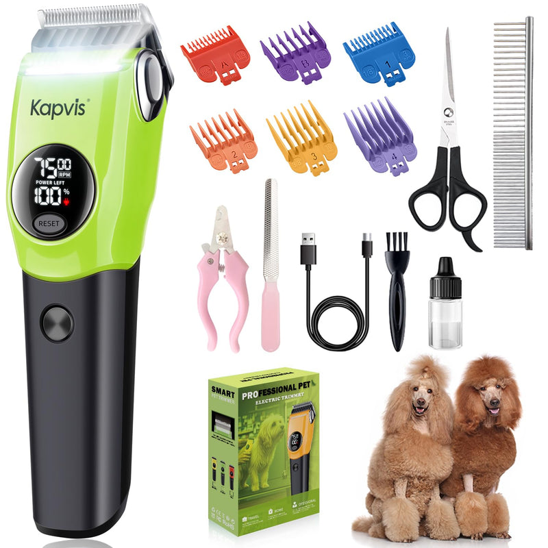 Dog Clippers for Grooming Thick Hair with LED Light,Poodle Grooming Kit with 6 Guide Combs for Dogs Cats Sheep Animals Green