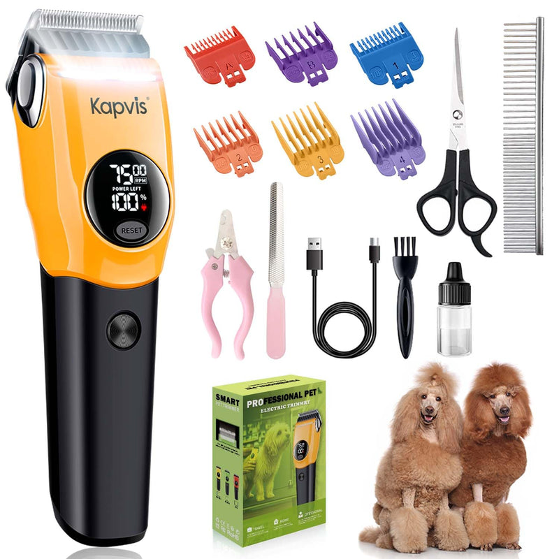 Dog Clippers for Grooming Thick Hair with LED Light,Cat Shaver,and Sheep Shears for Thick/Matted/Knotted/Fine/Curly Hair,Works with or Without Power Cord Orange