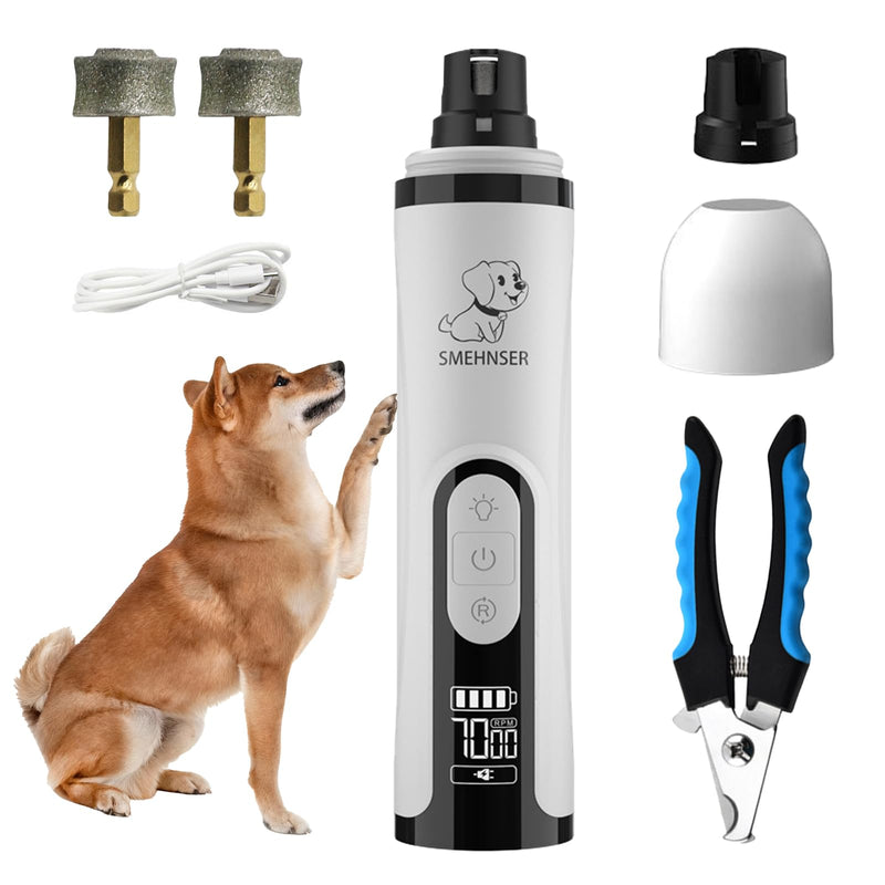 ahansi Dog Nail Grinder, 2026 Upgrade Quiet Dog Nail Grinder Cordless with LED Light & 3 Speeds, Quick USB Rechargeable Dog Nail Trimmer for Thick and Long Nails (1pc+2 Heads) - PawsPlanet Australia
