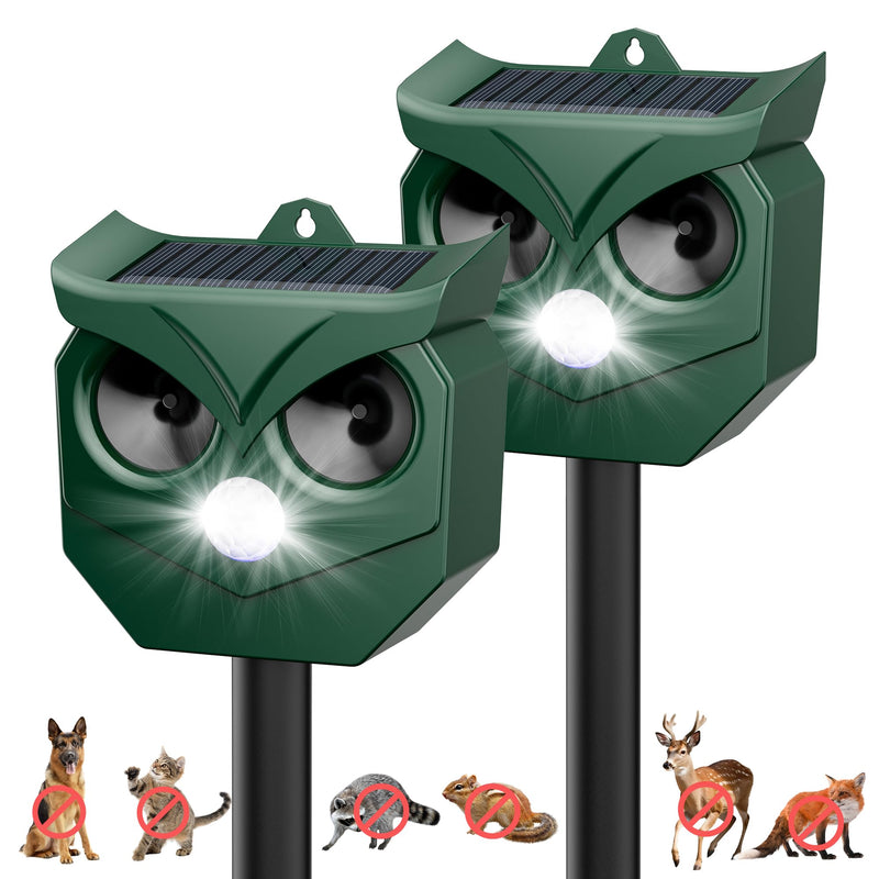 Ultrasonic Animal Repeller with LED Strobe Lights - Outdoor Solar Powered for Squirrels, Deer, Raccoons, Rabbits, Skunks, Cats, Dogs - Protects Garden, Yard, Lawn, Farm & Crops 2PCS - PawsPlanet Australia