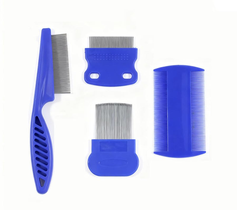 3/4/5-pieces flea and lice comb set, stainless steel pet comb (for dogs and cats, circular tooth design), double-sided tear stain remover, pet shedding comb, suitable for all types of pets (4pcs) 4pcs - PawsPlanet Australia