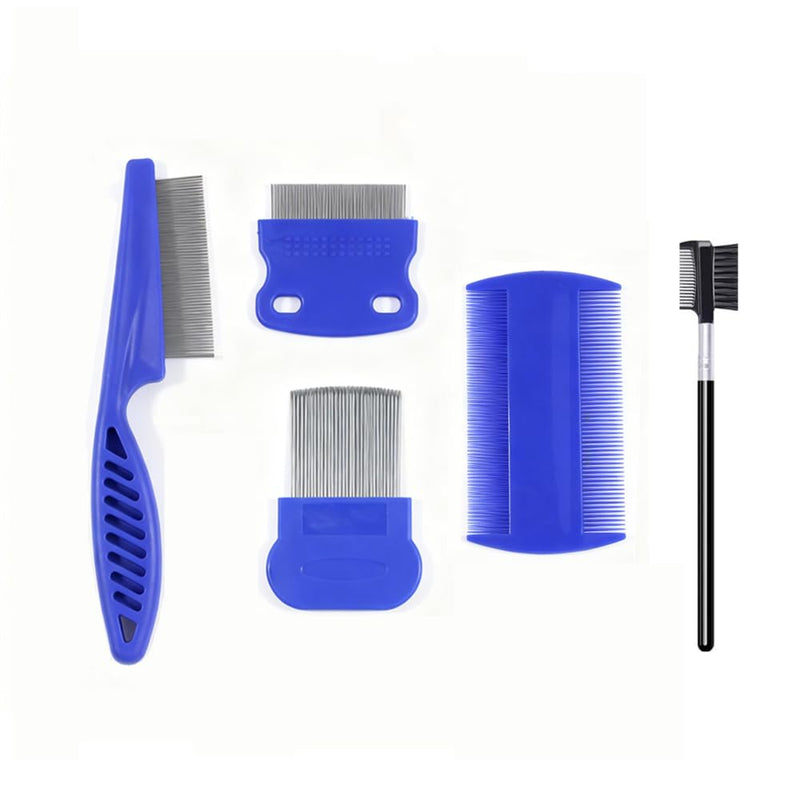 3/4/5-pieces flea and lice comb set, stainless steel pet comb (for dogs and cats, circular tooth design), double-sided tear stain remover, pet shedding comb, suitable for all types of pets (5pcs) 5pcs