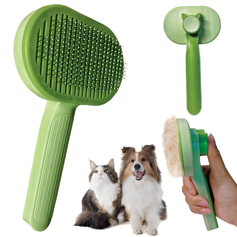 Demiya Cat Grooming Brush with Ergonomic Handle, Green Plastic Pet Brush for Cats & Dogs, Hair Shedding and Deshedding Tool for Long & Short Haired Pets (Green)