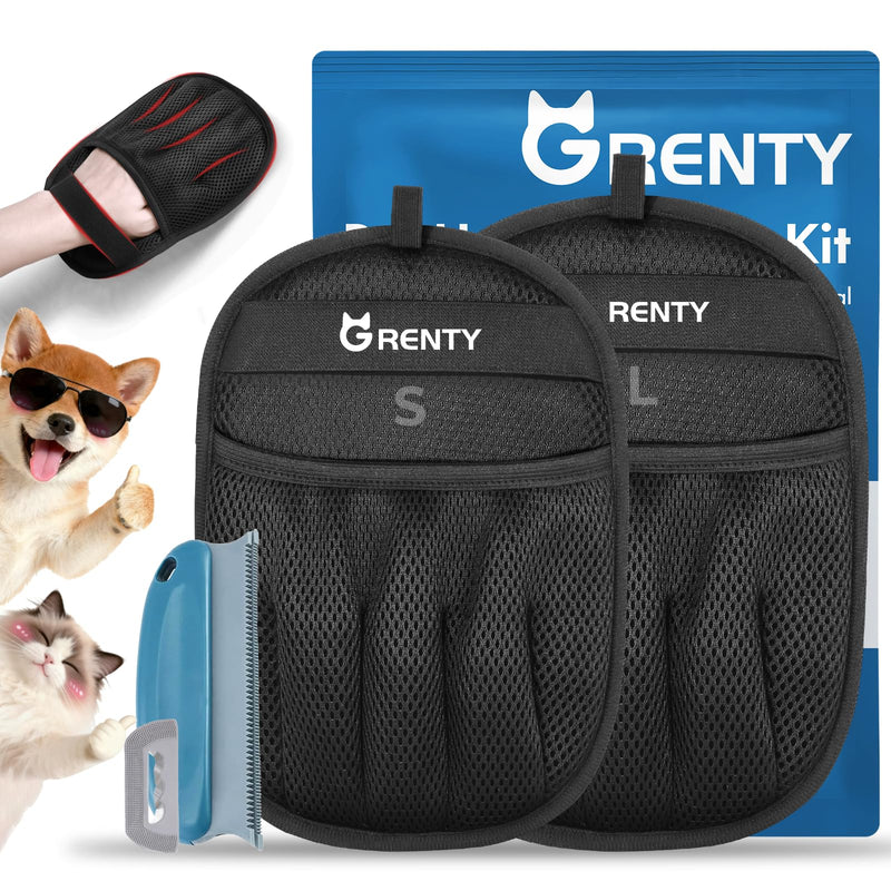 GRENTY 2 PCS Pet Hair Removal Glove for Dogs & Cats, Upgraded Five-Finger Electrostatic Magic Brush Pet Hair Remover, Pet Hair Removal Tools for Clothing, Carpet, Sofa Gaps, Car Seat BLACK - PawsPlanet Australia
