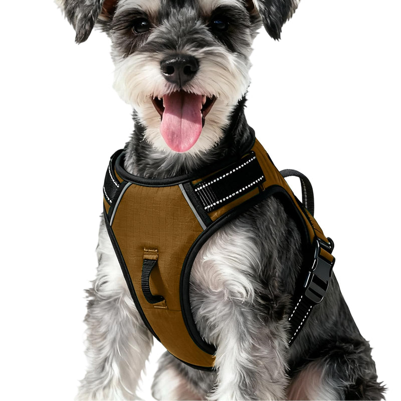 No Pull Dog Harness, No Chock Reflective Adjustable Soft Padded Pet Vest with Easy Control Handle, Easy Wearing with Stylish, Reinforced Knot, 2 Buckles Medium Brown - PawsPlanet Australia