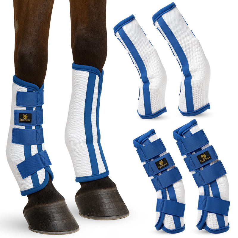Premium Fly Boots for Horses (4 Pieces) –Durable and Comfortable Fly Leg Wraps for Big Horses – Protective Outer Mesh Design – Elegant and Breathable Set of 4 Horse Fly Boots BLUE - PawsPlanet Australia