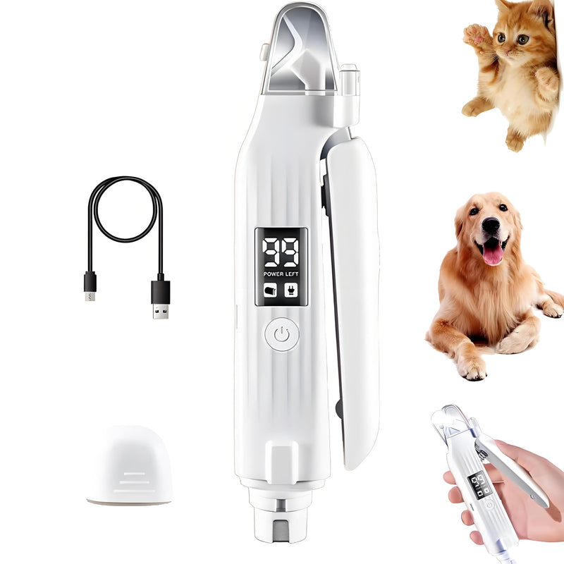 2 in 1 Dog Nail Trimmers & Clippers with LED Lights & Display,Splash Guard,Multiple Grinding Methods, Ultra-Quiet,USB Rechargeable, for Small, Medium, and Large Cats & Dogs White-03 - PawsPlanet Australia