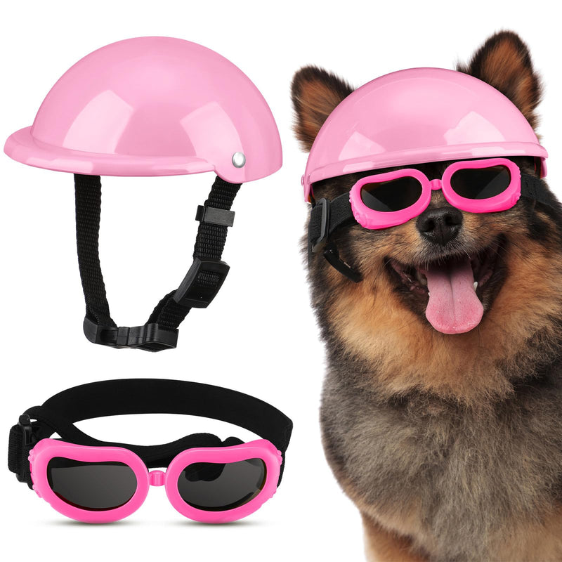 Frienda Dog Helmet and Goggles, UV Protection Doggy Sunglasses and 4 Inch Padded Puppy Motorcycle Helmet Adorable Dog Goggles with Adjustable Belt for Small Dogs Puppy Riding(Pink,M) M Pink