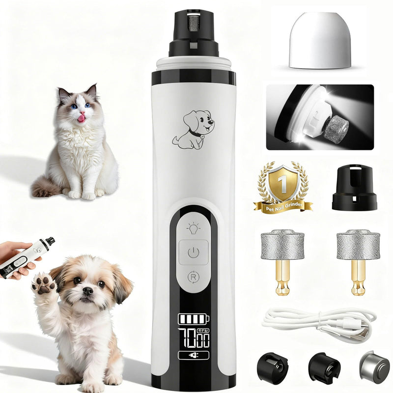 Silent Groom Pro Dog Nail Grinder -Professional Cat & Dog Nail Trimmers with light & 3 Speeds, Pet Nail Grinder Quiet and Painless Paws Grooming, Suitable for Small Medium Pets (2 Replacement Head) White - PawsPlanet Australia