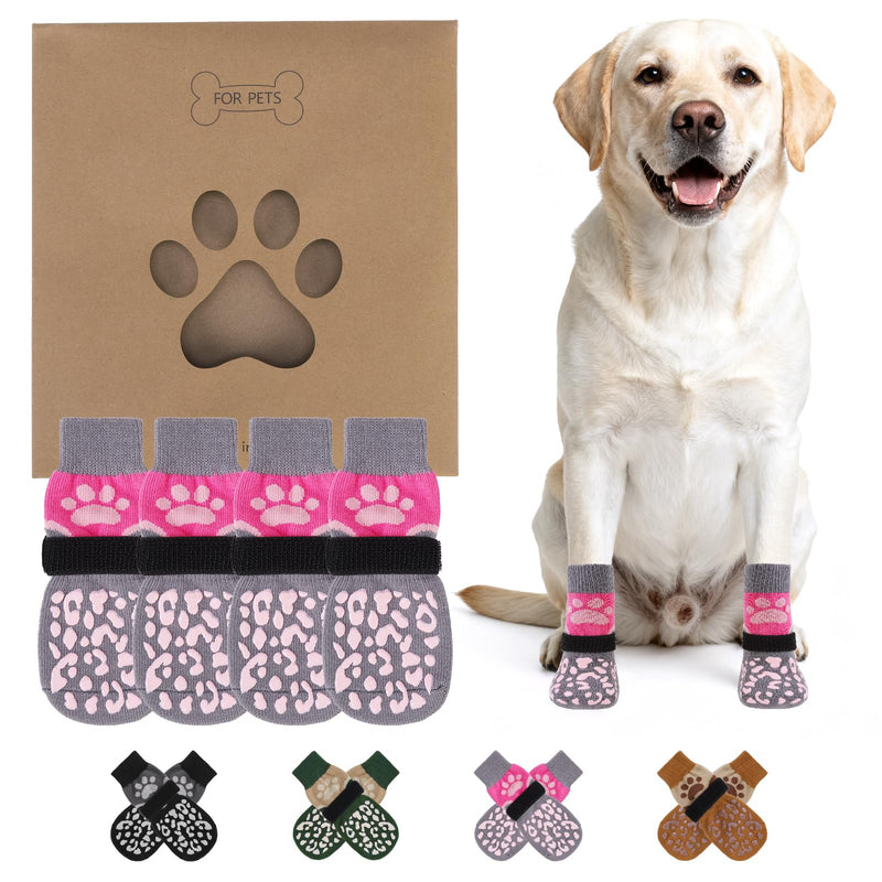 KOOLTAIL Dog Socks for Hot/Cold Pavement to Prevent Licking Paws for Hardwood Floors,Anti Slip,Pet Boots&Paw Protector with Grippers,Puppy Shoes Booties for Small Medium Large Senior Dogs Medium (4 Pack) Pink+Grey - PawsPlanet Australia