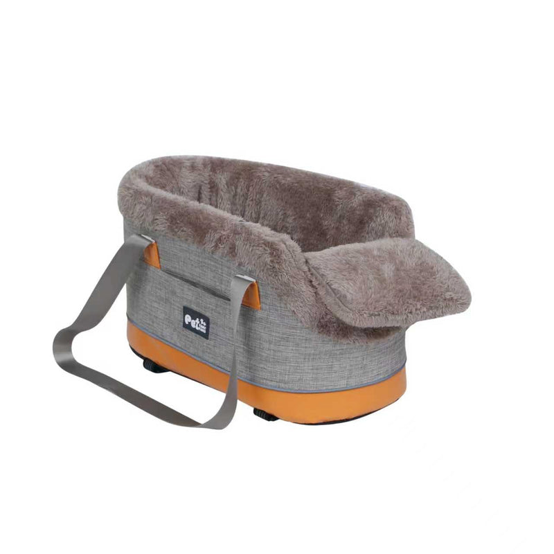Pet Car Center Console Elevated Armrest Car Seat for Small Puppies, Dogs & Cats (Up to 10 lbs) – Khaki Washable Plush Carrier with Safety Leash, Fits Front Vehicle Console Space - PawsPlanet Australia