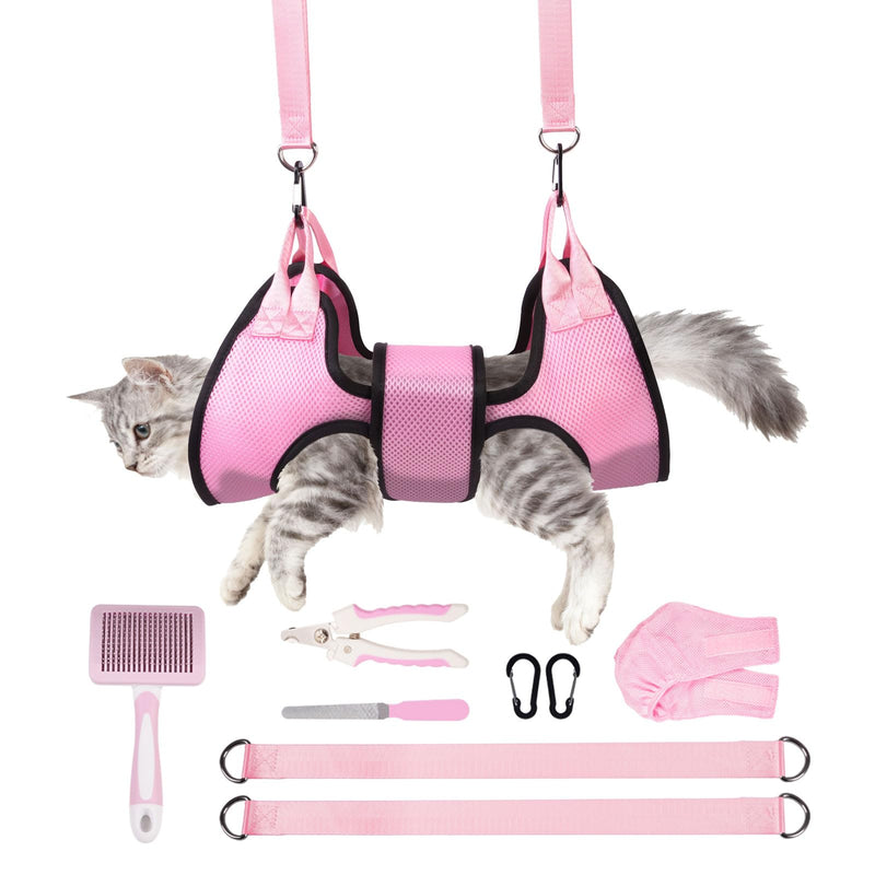 Dog Grooming Hammock, Cat/Small Dog Hammock for Nail Trim, Hanging Harness for Claw Care,Grooming Sling Holder Hanger with Thick Fabric Neck Support Wide Strap Restraint(Pink,xs) Pink - PawsPlanet Australia