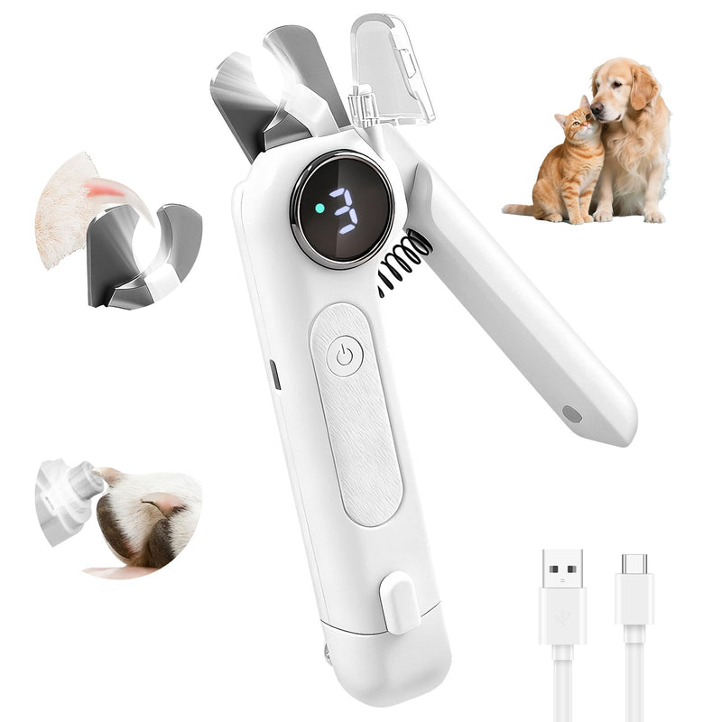 2-in-1 Dog Nail Clippers and Grinder, Electric Dog Nail Trimmer for Large Medium Small Dogs & Cats with 3 Speeds, USB Rechargeable, Quick Sensor, Splash Guard & LED Lights, Safe & Painless (White) White - PawsPlanet Australia
