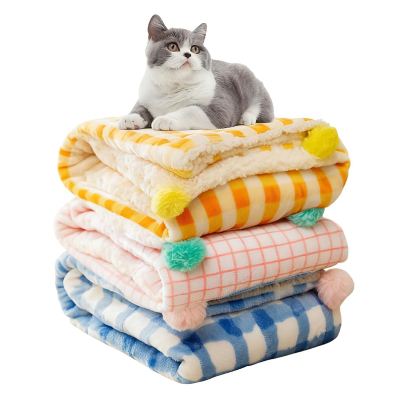 3Pcs Blankets Soft Fluffy Sherpa Fleece Pet Blanket Plaid Blanket for Dog Puppy Cat (Plaid-3pcs, Large) Plaid-3pcs - PawsPlanet Australia