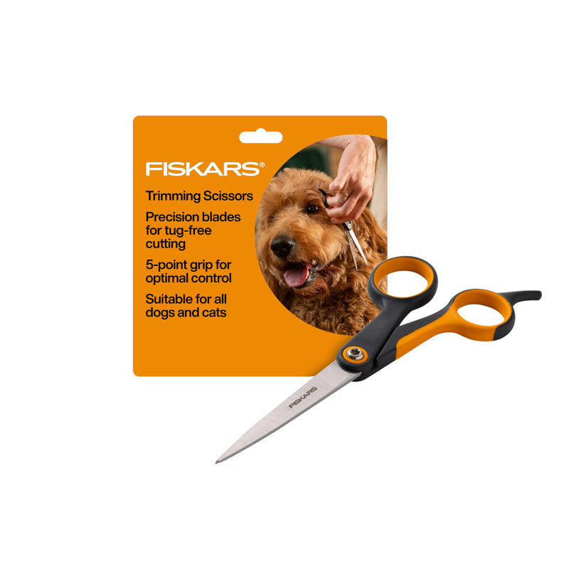 Fiskars Pet, Dog & Cat Grooming Scissors, Precision Stainless Steel Blades & SoftGrip Handle, Cat and Dog Supplies, 6.75”, Orange/Black, Trimming Scissors - PawsPlanet Australia