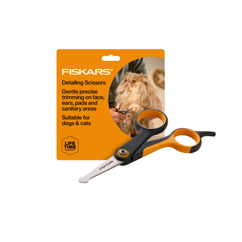 Fiskars Pet, Dog & Cat Grooming Scissors, Rounded Tips & SoftGrip Handle, Cat and Dog Supplies, 5.5”, Orange/Black, Detailing Scissors - PawsPlanet Australia
