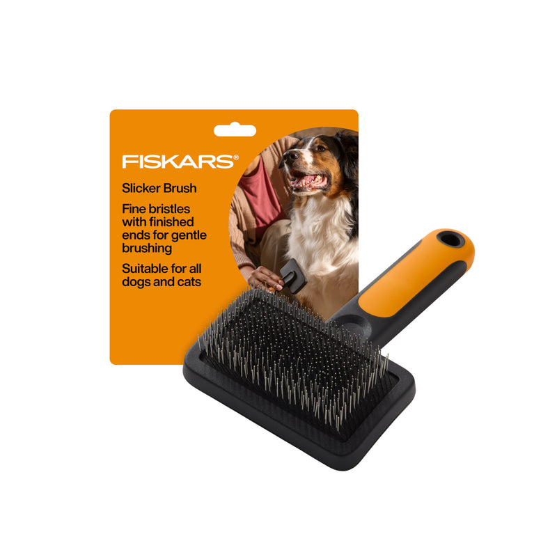 Fiskars Pet, Cat and Dog Brush, Fine Bristles & SoftGrip Handle for Gentle Grooming and Deshedding, Cat and Dog Supplies, Orange/Black Slicker Brush - PawsPlanet Australia