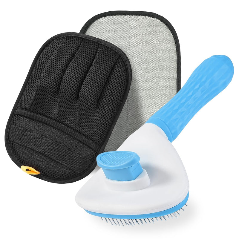 Pet Hair Removal Glove & Brush Set – Self-Cleaning Slicker Deshedding Brush and Reusable Hair Removal Glove for Dogs, and Cats, Gentle Grooming Tool for Long & Short Haired Pets - PawsPlanet Australia
