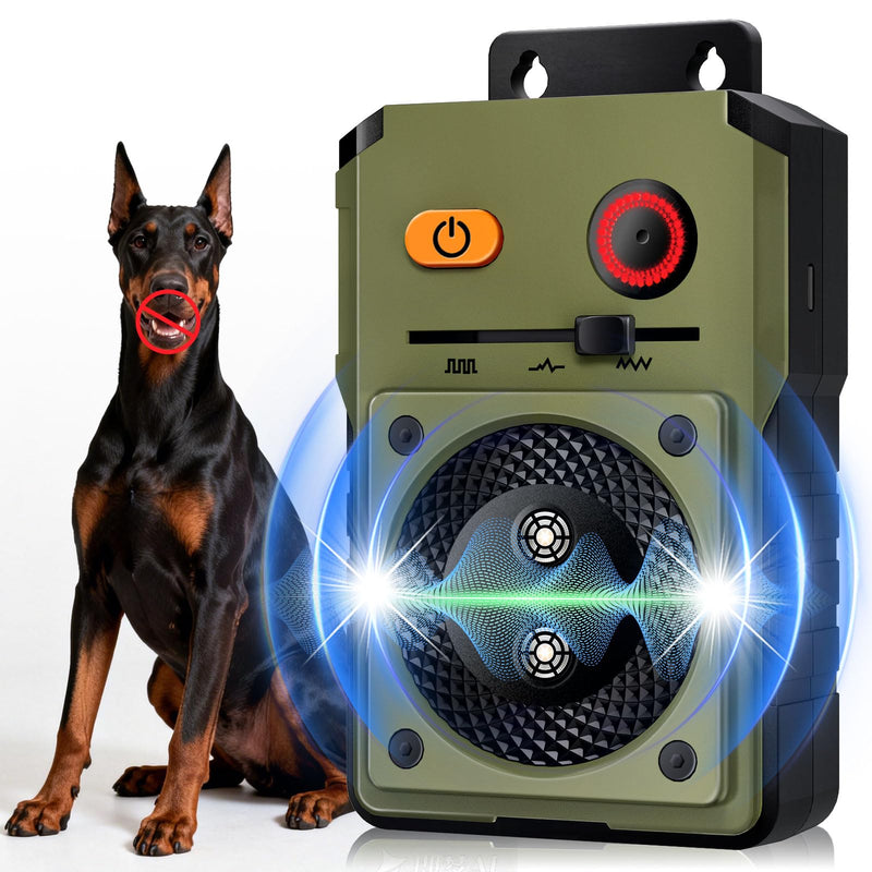 Anti Barking Device for Dogs, Rechargeable Ultrasonic Dog Control Devices, Auto Bark Deterrent Devices with 3 Modes,33FT Silencer Sonic Barking Deterrent Indoor/Outdoor Safe for Dog & People Green