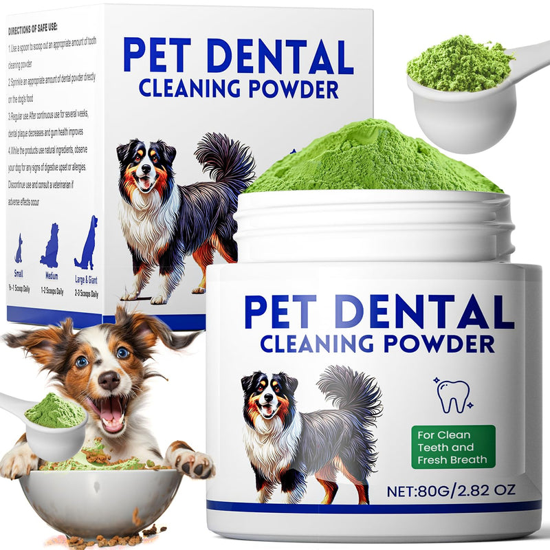 Mimo Style Dog Dental Powder, Dog Teeth Cleaning Powder, Targets Tartar & Reduces Plaque & Bad Breath - Teeth Cleaning Made Easy Eliminate - Meat-Flavored Formulated (Green) White - PawsPlanet Australia