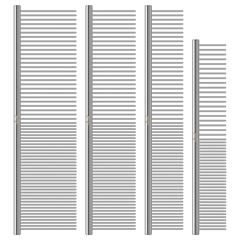 WRW Stainless Steel Dog Combs [4 Pcs], Groom Like a Professional, Coarse Pet Butter Comb for Dog ＆ Cat, Rounded Corners Prevent Friction and Breakage, 4 Sizes of Steel Teeth Fit Most Pet Fur