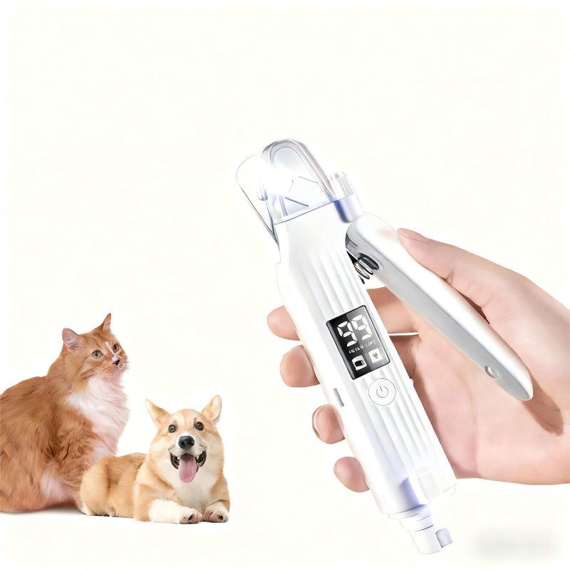 2-in-1 Dog Nail Clippers & Cat Nail Clipper with 2 LED Lights, USB Rechargeable with Smart Power Display, Low Noise Grooming Tool for Small, Medium, and Large Dog & Cat Nail Trimmer(White)