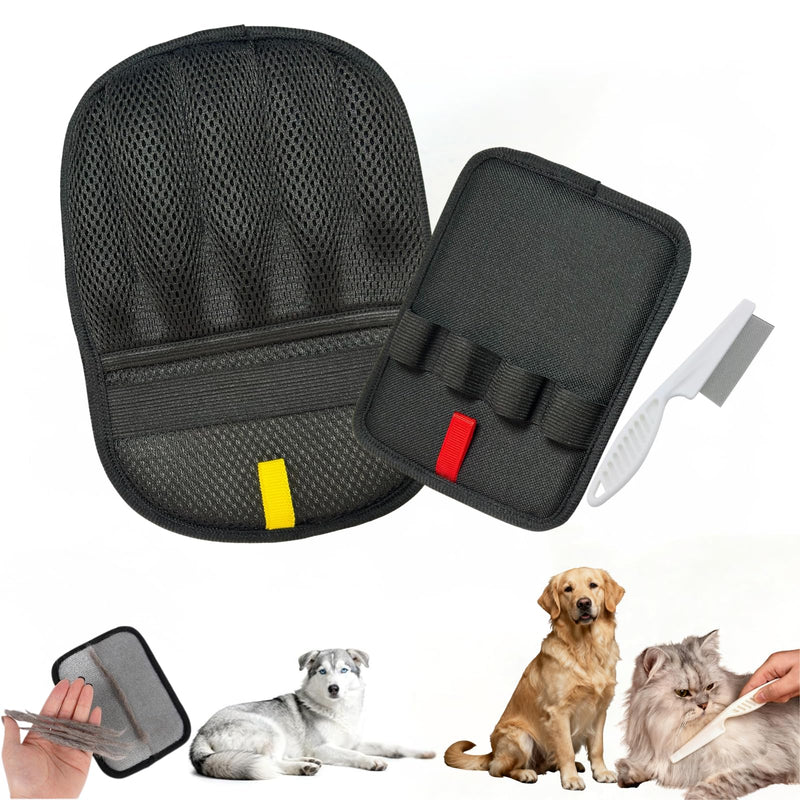 3PCS Pet Hair Removal Gloves for Dogs & Cats, Five-Finger Reusable Electrostatic Magic Brush Clean Pet Hair 2 Pcs Gloves & 1 Comb, Pet Hair Remover Tool for Clothing, Couch, Carpet, Car Seat, Black